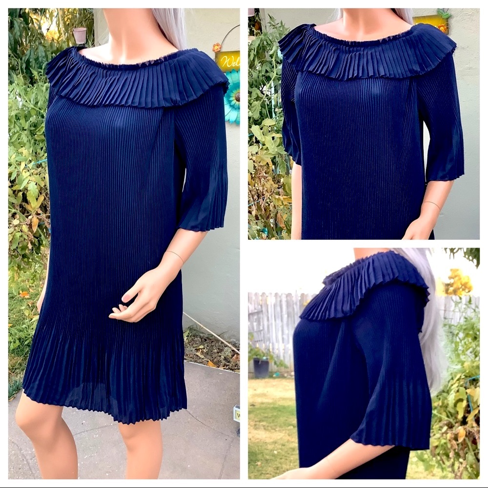 🎉HP NWT Sz6 “Francies Bardot” Ted Baker London Pleated Dress Shoulder Neckline - Picture 2 of 16
